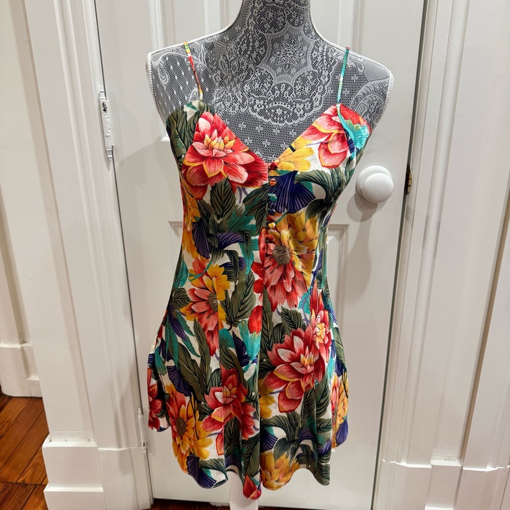 Floral Slip Dress/Chemise with Adjustable Straps Size M